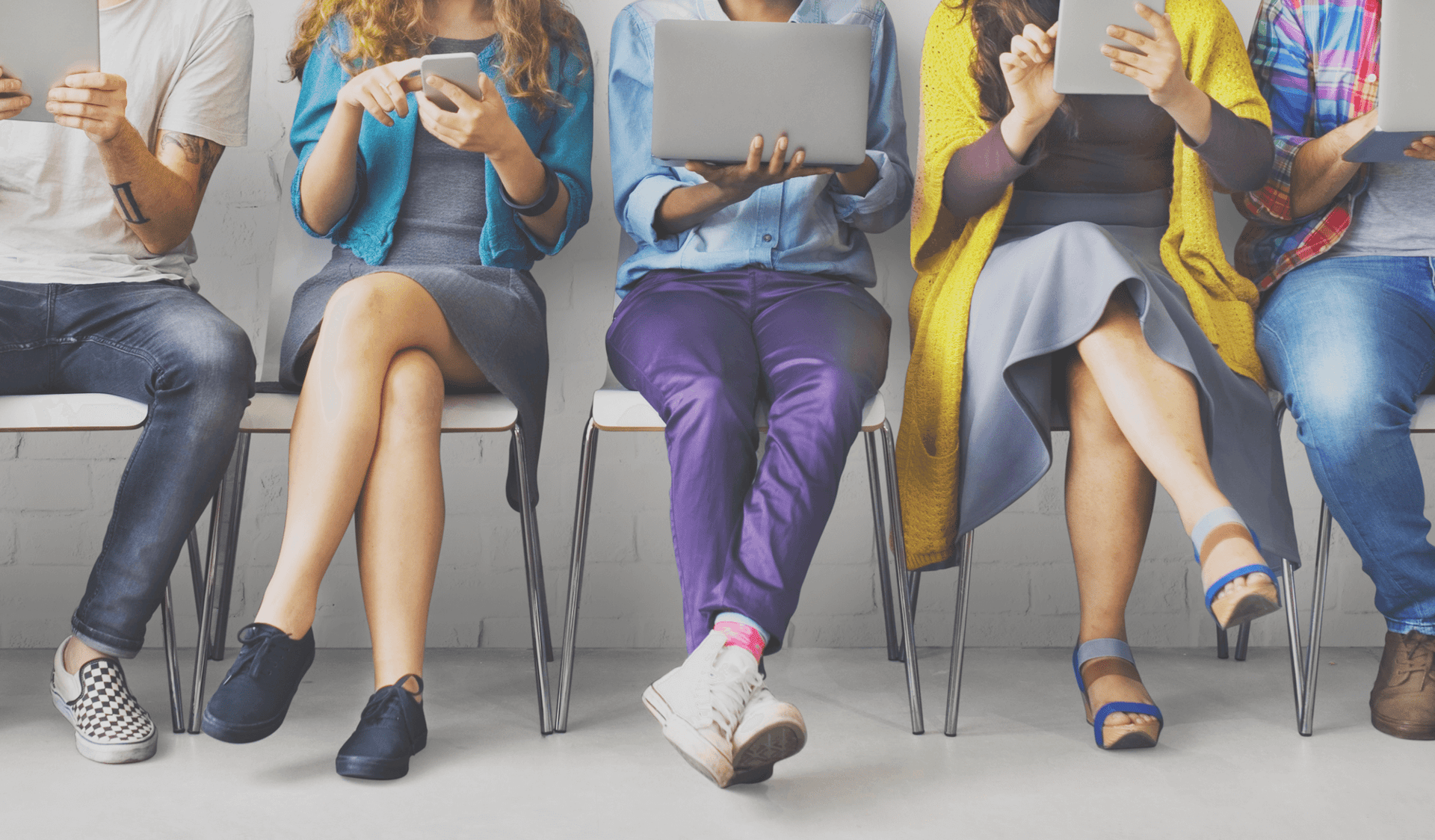 Five people on various devices