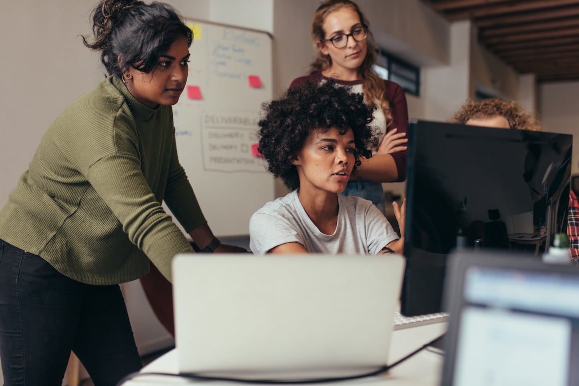 Team working at computer