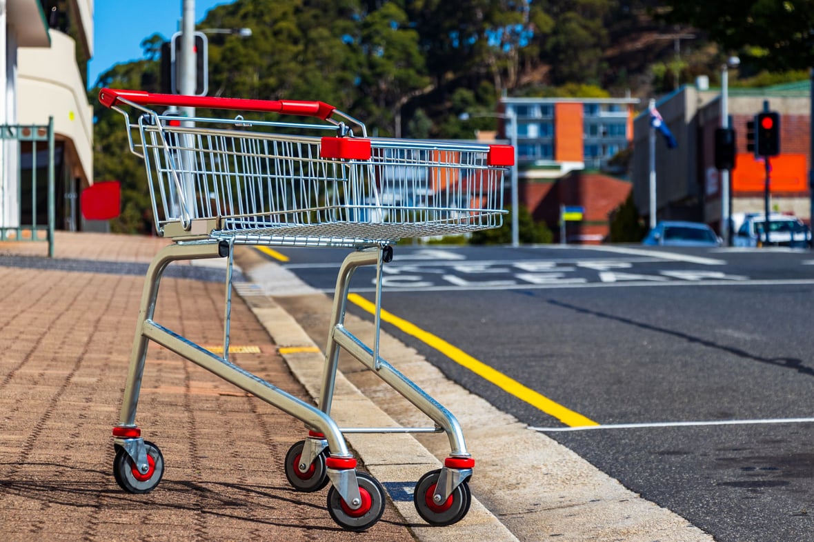 Abandoned shopping cart in a parking lot