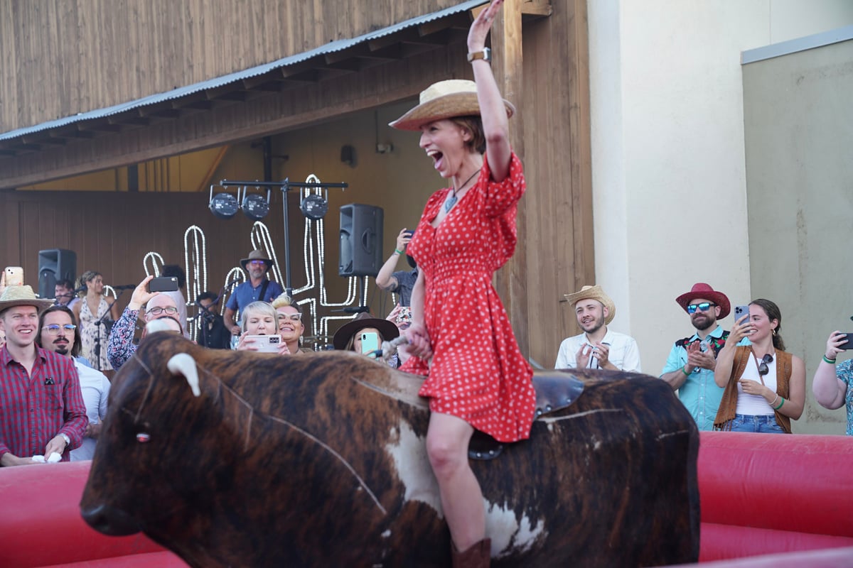 Jen riding the bull