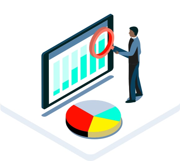 illustration of a man looking at different graphs