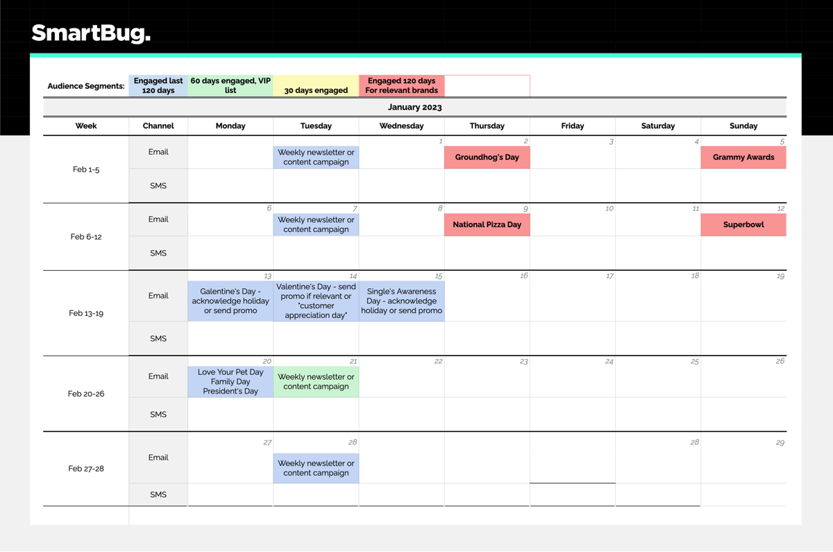 Example of valentine's campaign calendar template