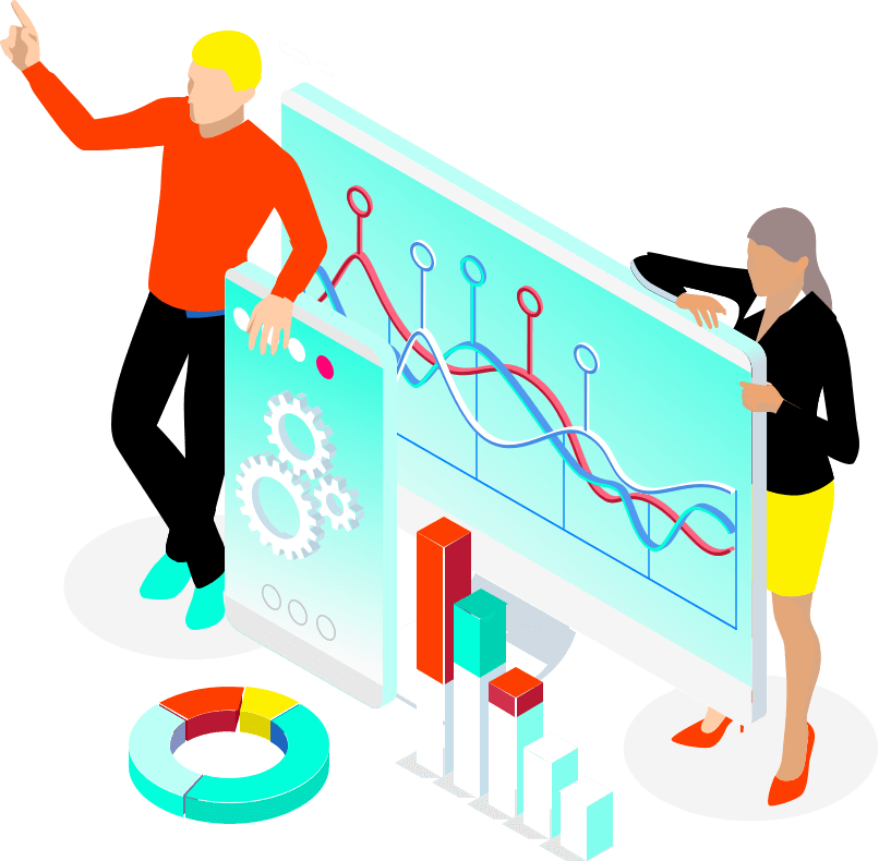 illustration of two individuals and some graphs